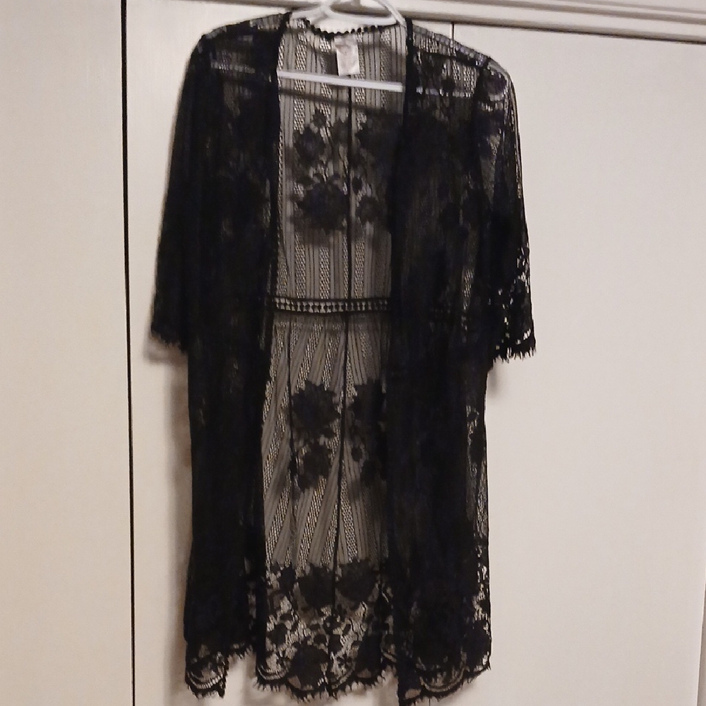 No Boundaries Black Floral Lace Swim Coverup - Picture 1 of 1